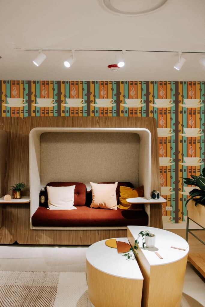 Mid-century modern style bedroom decorated with Retro cafe peel and stick wallpaper