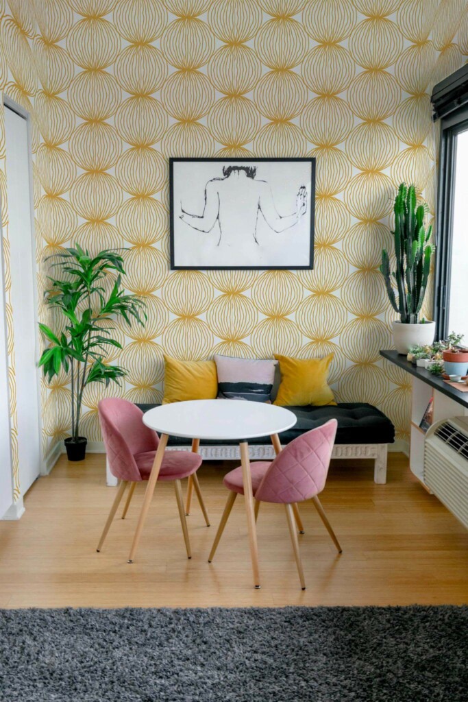 Eclectic style living room decorated with Retro doodle peel and stick wallpaper