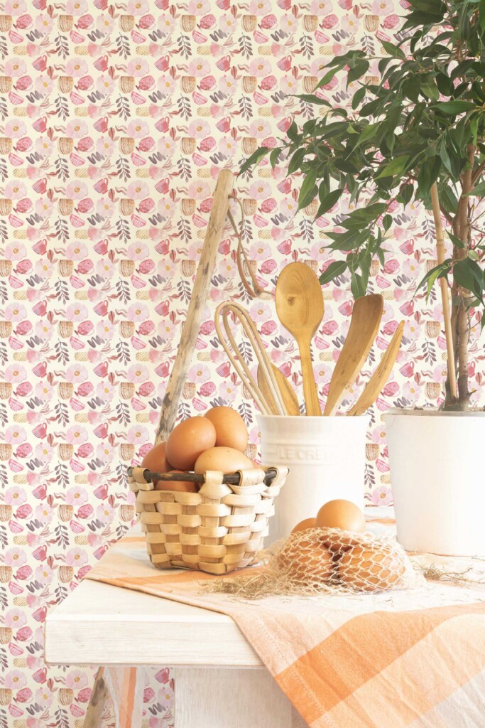 Retro floral pink self-adhesive wallpaper by Fancy Walls