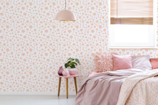 Scandinavian peach color floral peel stick wallpaper