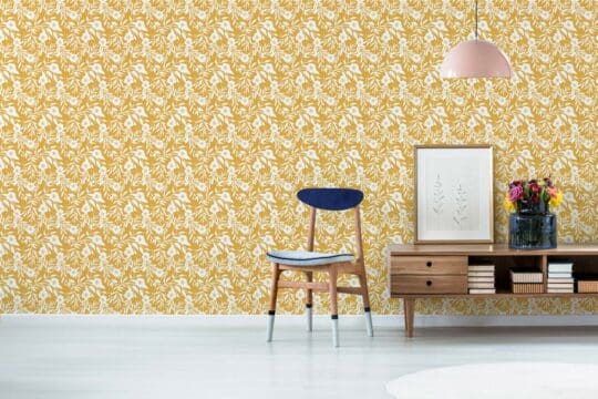Yellow retro floral peel stick wallpaper
