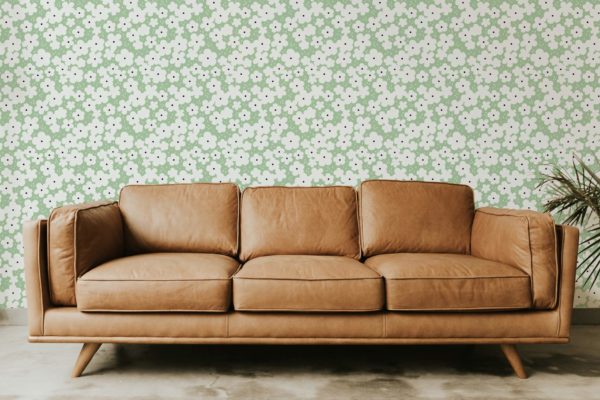 Green retro floral temporary wallpaper