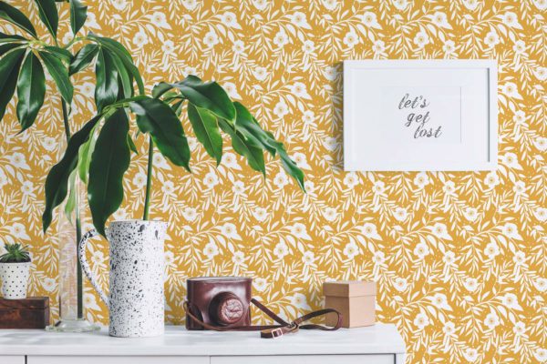 Yellow retro floral peel and stick wallpaper