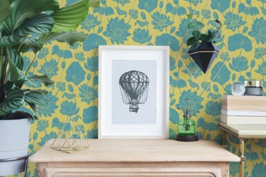 Teal and yellow dahlia wallpaper for walls