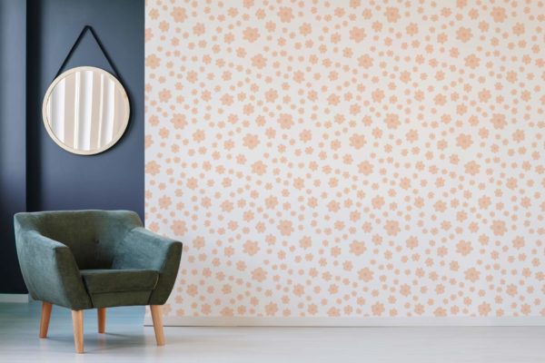 Scandinavian peach color floral stick on wallpaper