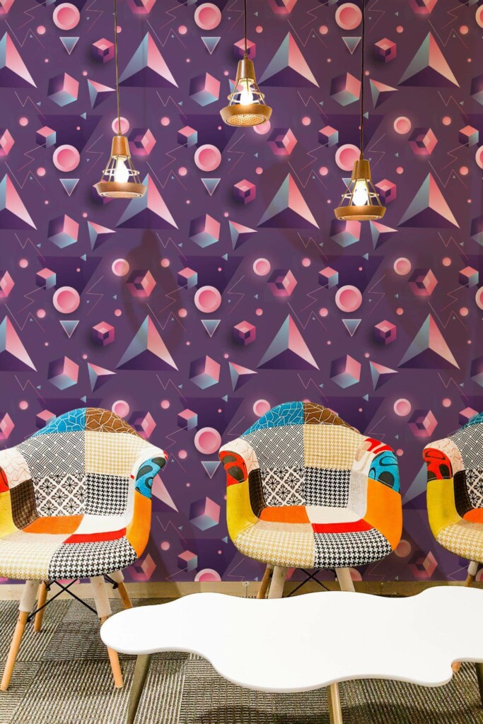 Mid-century modern style living room decorated with Retro futurism peel and stick wallpaper