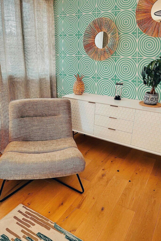 Modern style living room decorated with Retro geometric circle peel and stick wallpaper