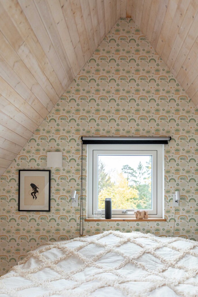 Fancy Walls peel and stick wallpaper with beige boho groovy pattern