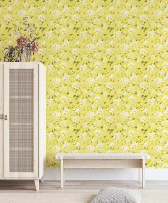 Vintage Yellow Hydrangeas self-adhesive wallpaper from Fancy Walls