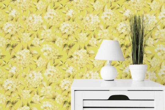 Sun-Drenched Hydrangeas Dancing Retro peel and stick wallpaper from Fancy Walls