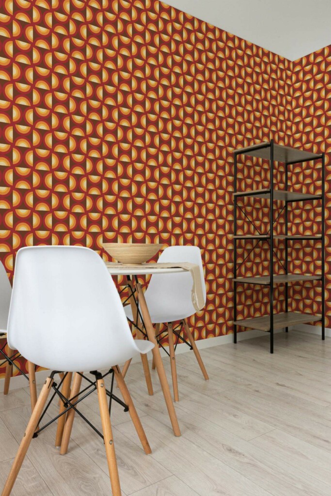 Minimalist style dining room decorated with Retro kitchen peel and stick wallpaper