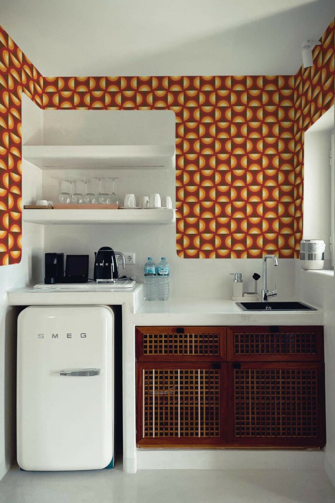 Rustic minimal style kitchen decorated with Retro kitchen peel and stick wallpaper