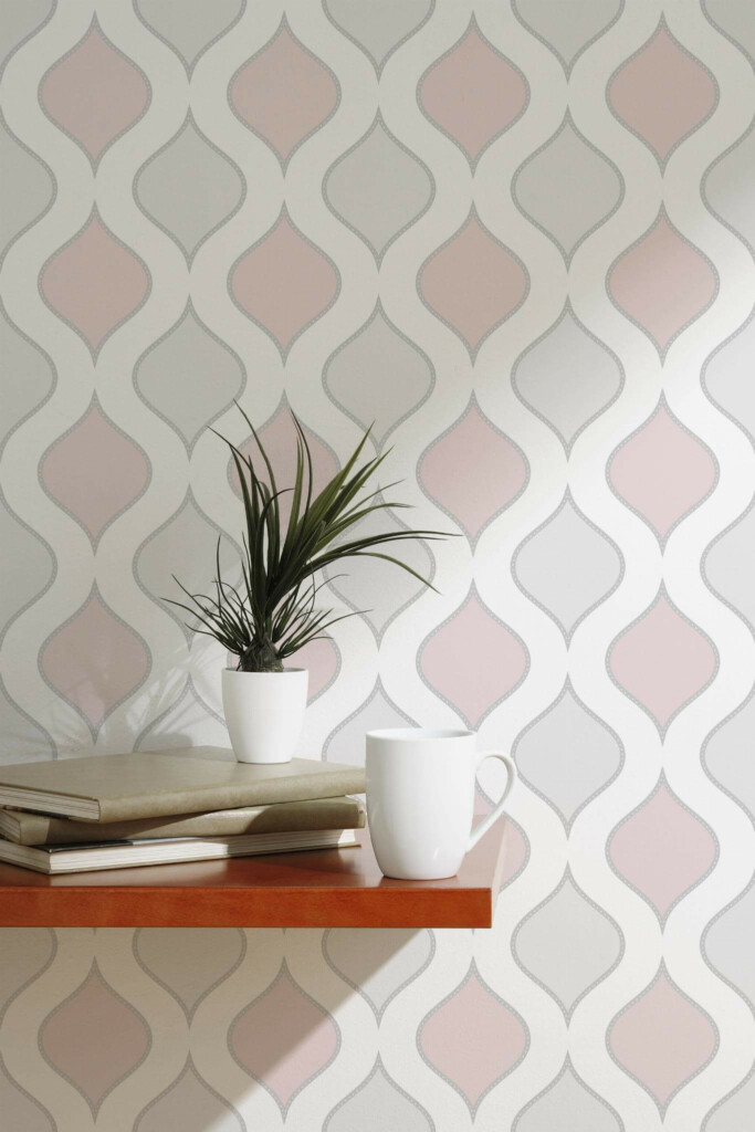 Scandinavian style accent wall decorated with Retro ogee peel and stick wallpaper