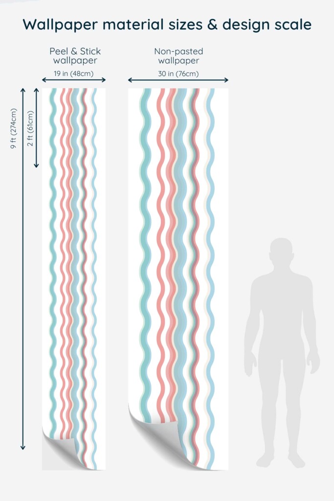Retro pastel self-adhesive wallpaper with striped wave design by Fancy Walls