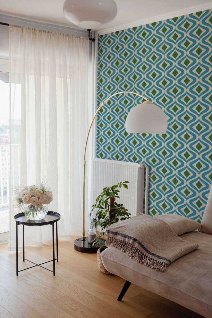 Traditional wallpaper with blue retro geometry by Fancy Walls