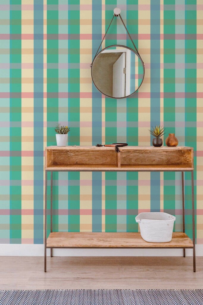 Contemporary style entryway decorated with Retro plaid peel and stick wallpaper