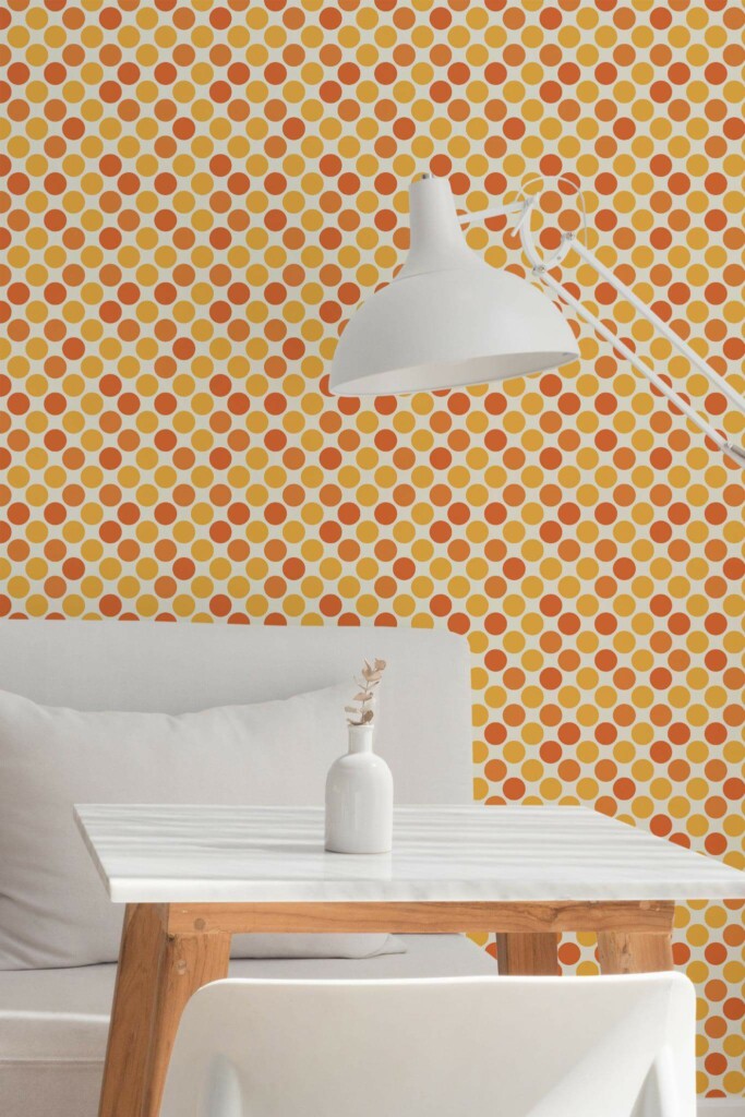 Minimal style dining room decorated with Retro Polka dot peel and stick wallpaper