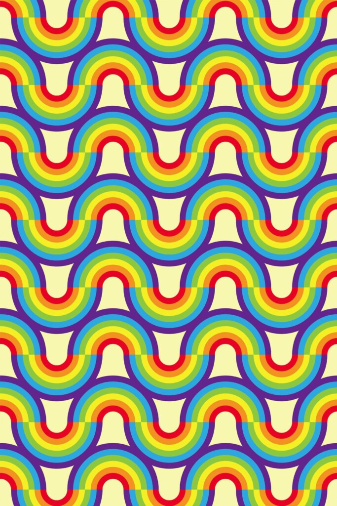 Pattern repeat of Retro rainbow waves removable wallpaper design