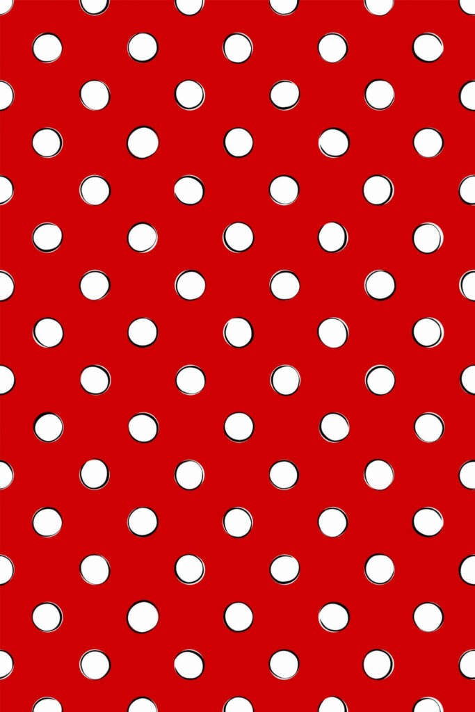Pattern repeat of Retro red and white polka dot removable wallpaper design