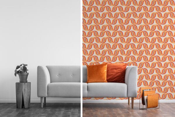 waves orange traditional wallpaper