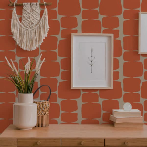 orange retro shape peel and stick removable wallpaper
