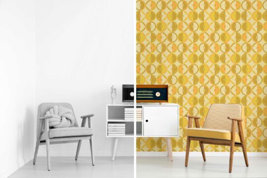 Yellow 70's Geometry self-adhesive wallpaper by Fancy Walls