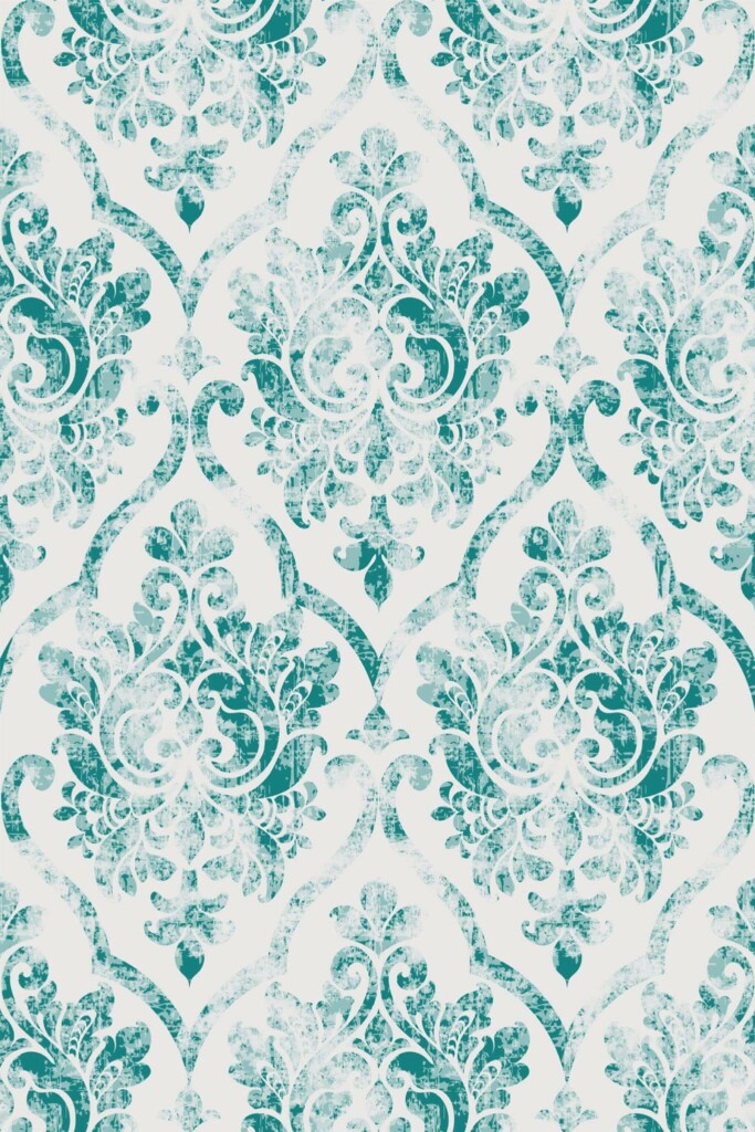 Pattern repeat of Retro Teal Elegance removable wallpaper design