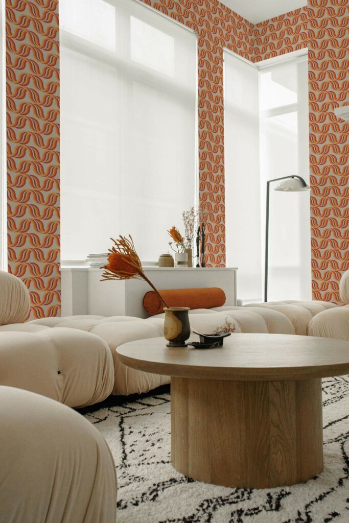 Contemporary style living room decorated with Retro wave peel and stick wallpaper