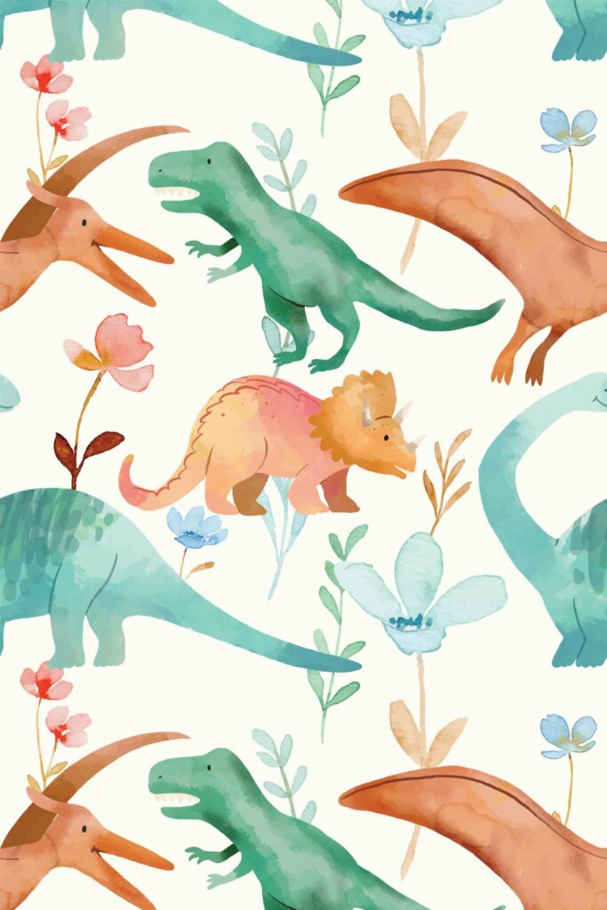 Pattern repeat of Roar Dinosaur removable wallpaper design