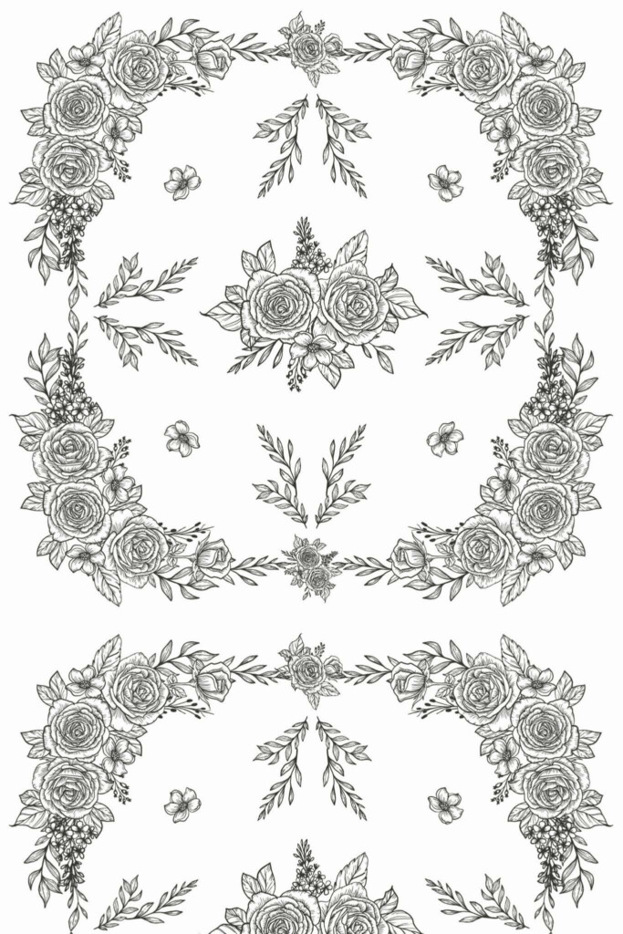 Pattern repeat of Rose ornament removable wallpaper design