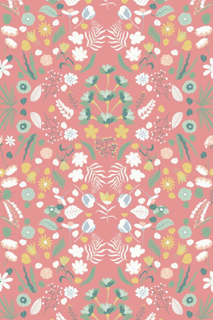 Pattern repeat of Rosy Bramble Enchantment removable wallpaper design