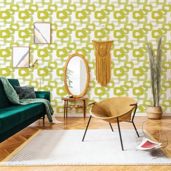 Lime green wallpaper on wall