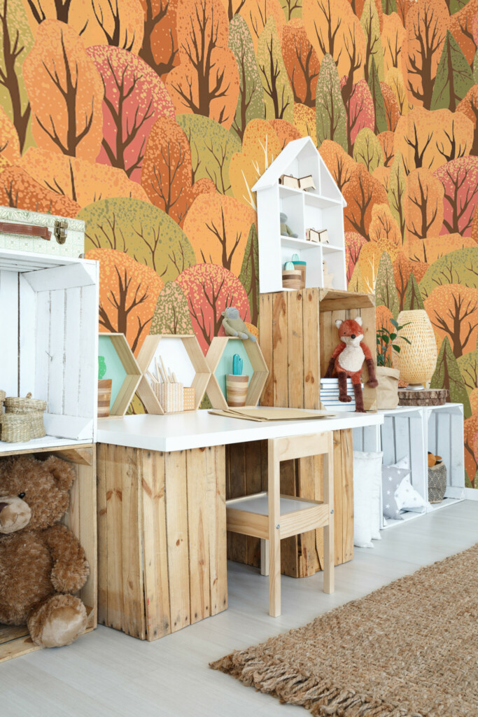 Fancy Walls removable wall mural featuring orange autumn trees