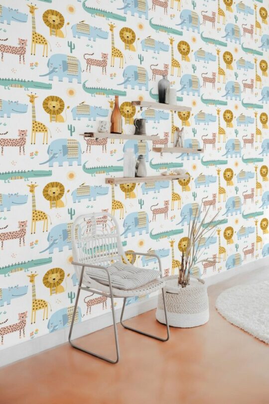 Multicolor safari animals wallpaper for walls
