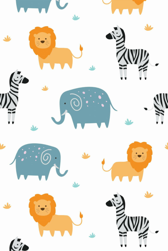 Pattern repeat of Safari animals theme removable wallpaper design