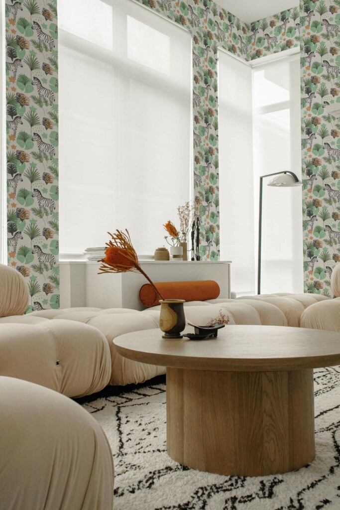 Contemporary style living room decorated with Safari nursery peel and stick wallpaper