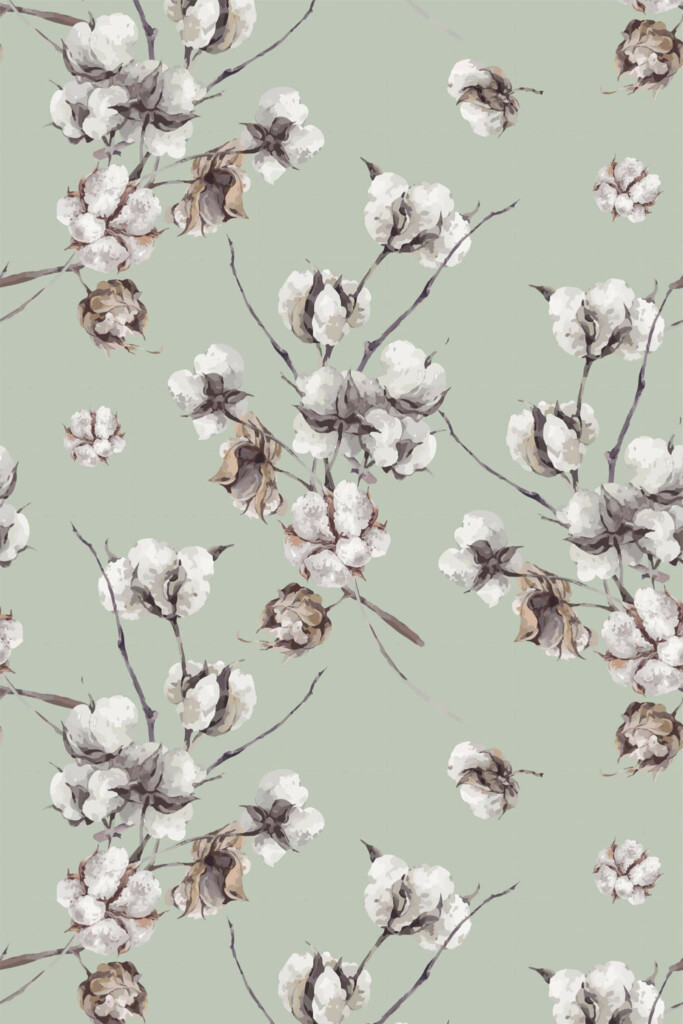 Pattern repeat of Sage cotton removable wallpaper design