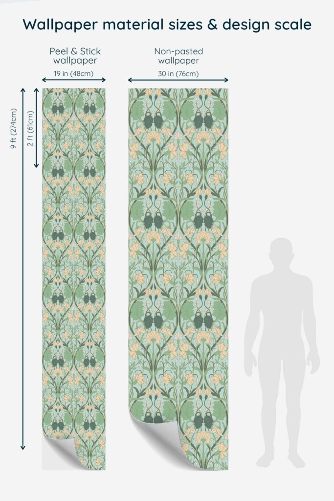 Fancy Walls peel and stick wallpaper with Sage Art Nouveau Green design