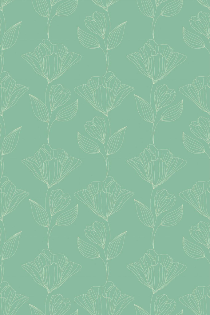 Pattern repeat of Sage Floral Powder Room removable wallpaper design