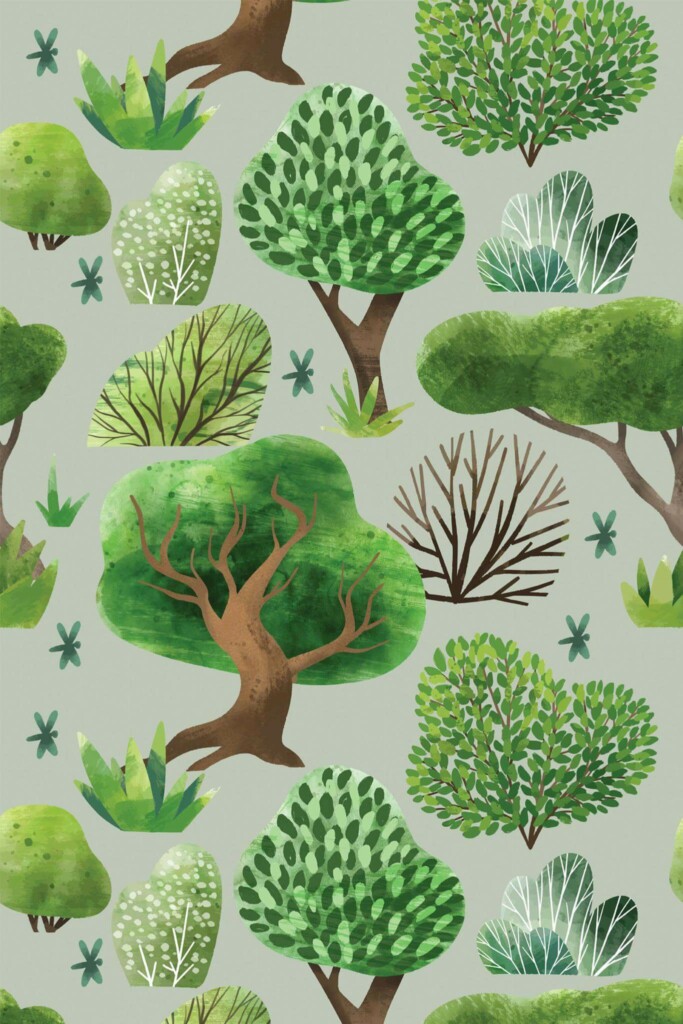 Pattern repeat of Sage forest removable wallpaper design