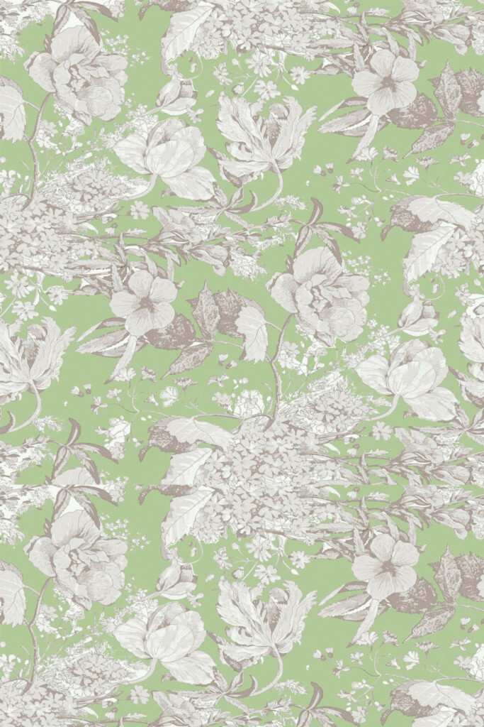 Pattern repeat of Sage garden removable wallpaper design