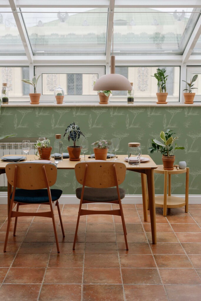 Fancy Walls sage green botanical wallpaper for walls dining room decor