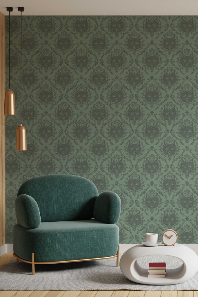Gothic sage damask cat layout Fancy Walls traditional wallpaper