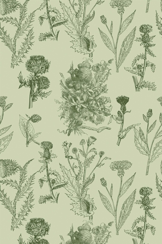 Fancy Walls sage green floral botanical wallpaper for walls in kitchen decor