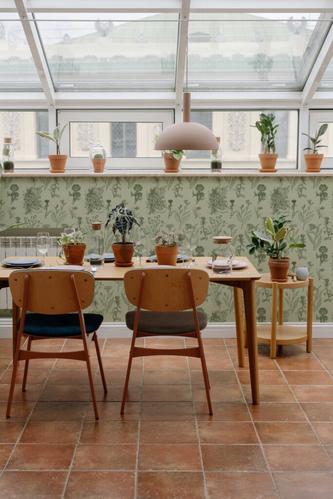 Fancy Walls sage green floral botanical wallpaper for walls in kitchen decor