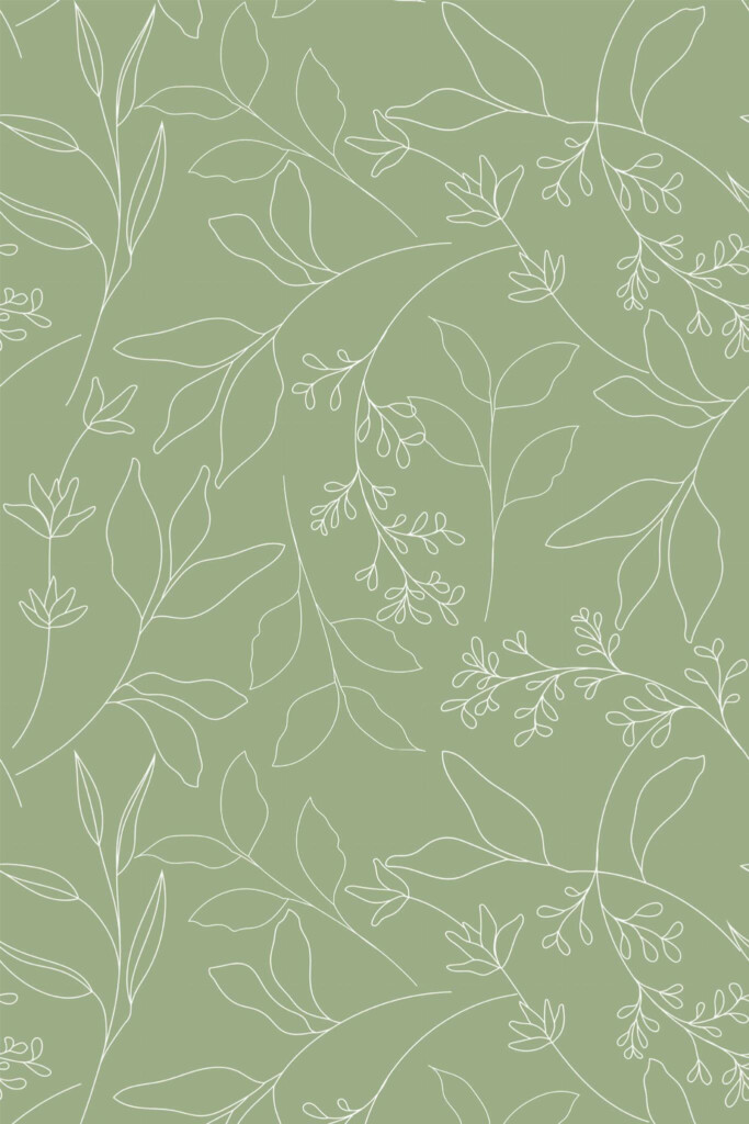 Pattern repeat of Sage green leaf removable wallpaper design