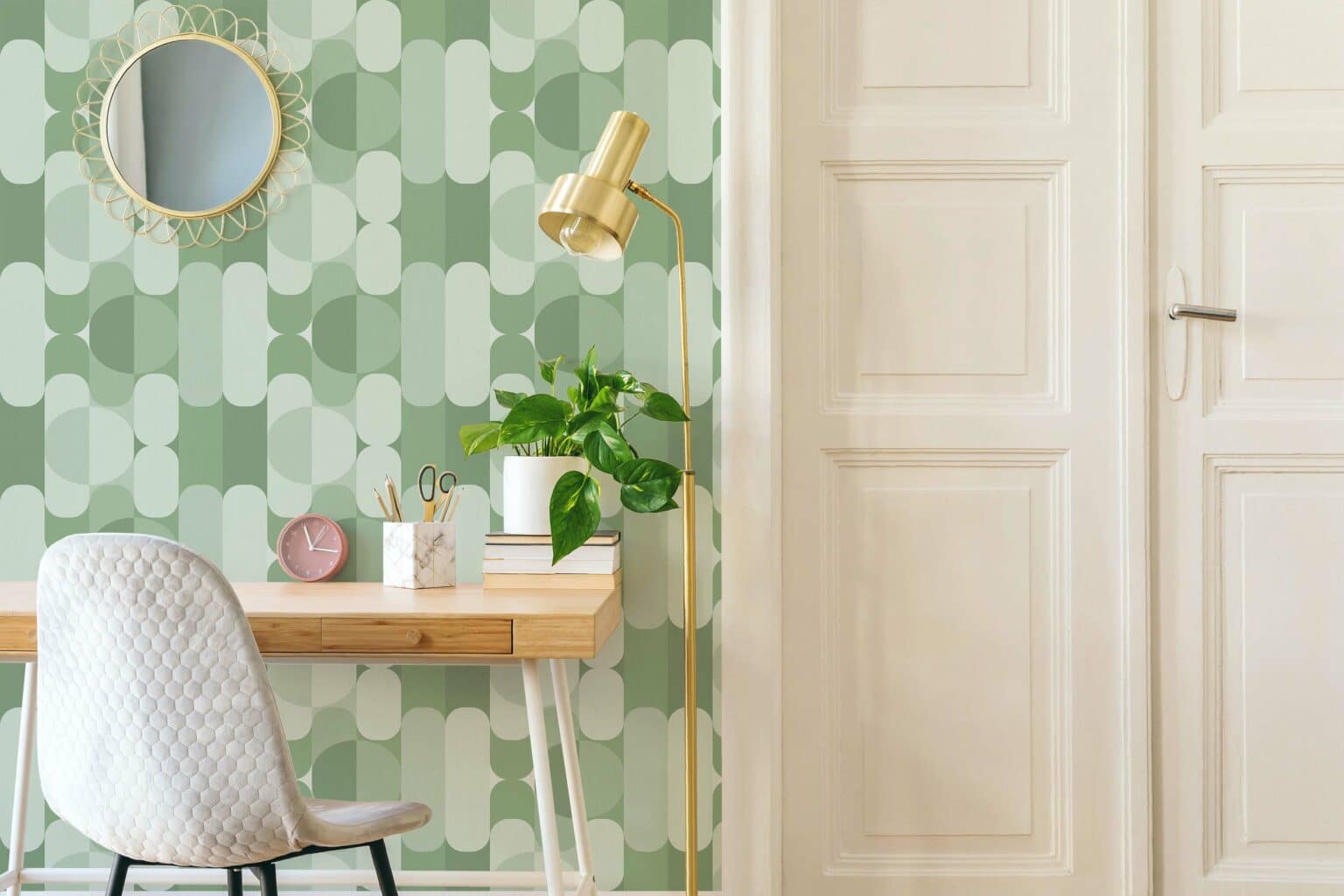 Sage green midcentury Wallpaper - Peel and Stick or Non-Pasted | Save 25%