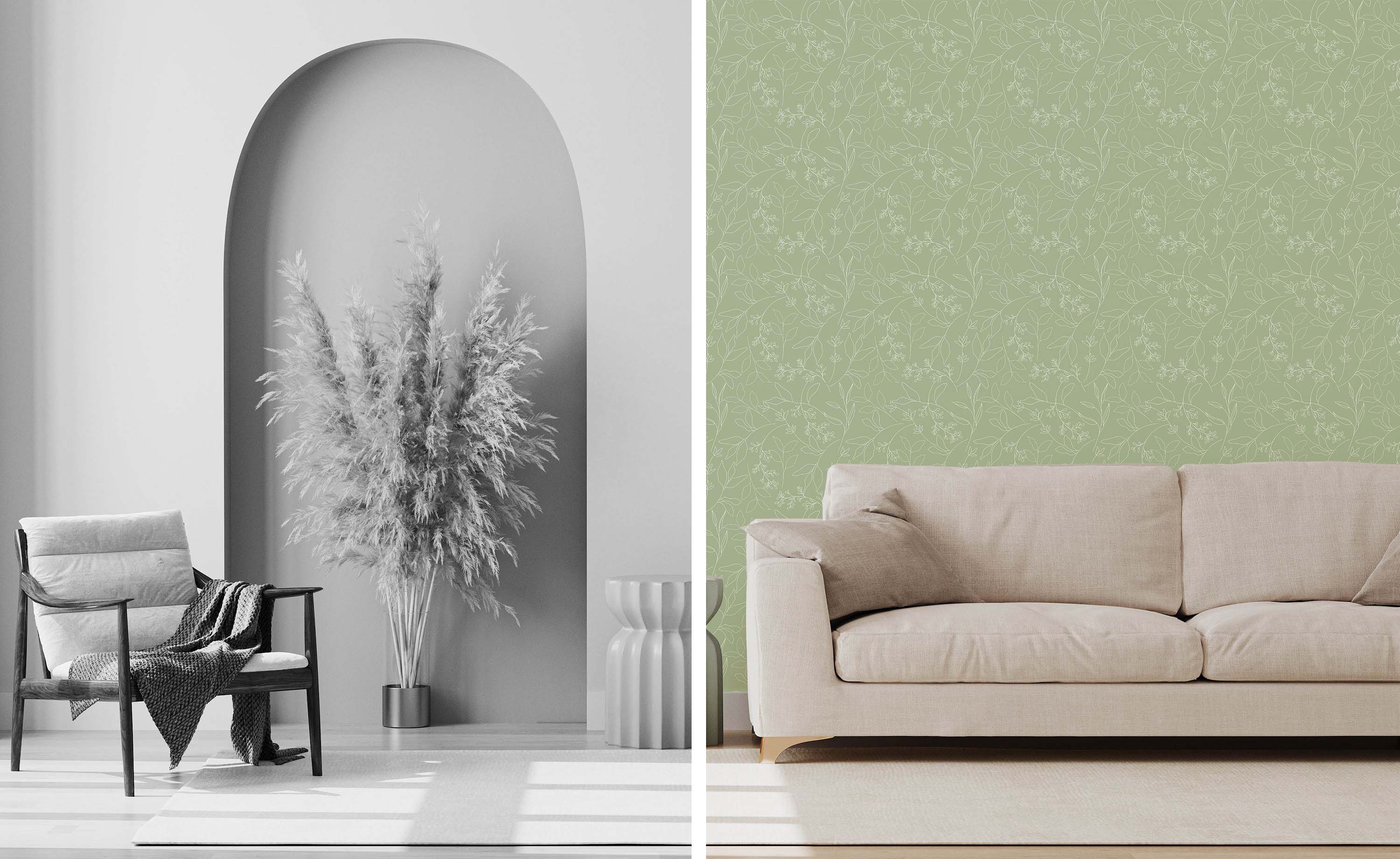 Sage green leaf wallpaper - Peel and Stick or Non-Pasted
