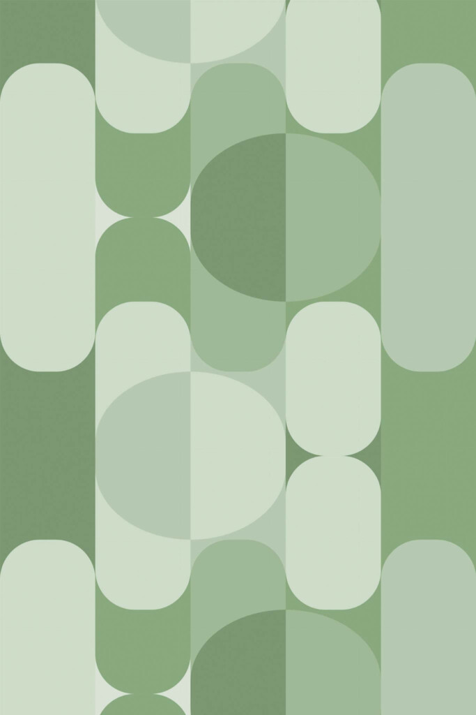Pattern repeat of Sage green midcentury removable wallpaper design