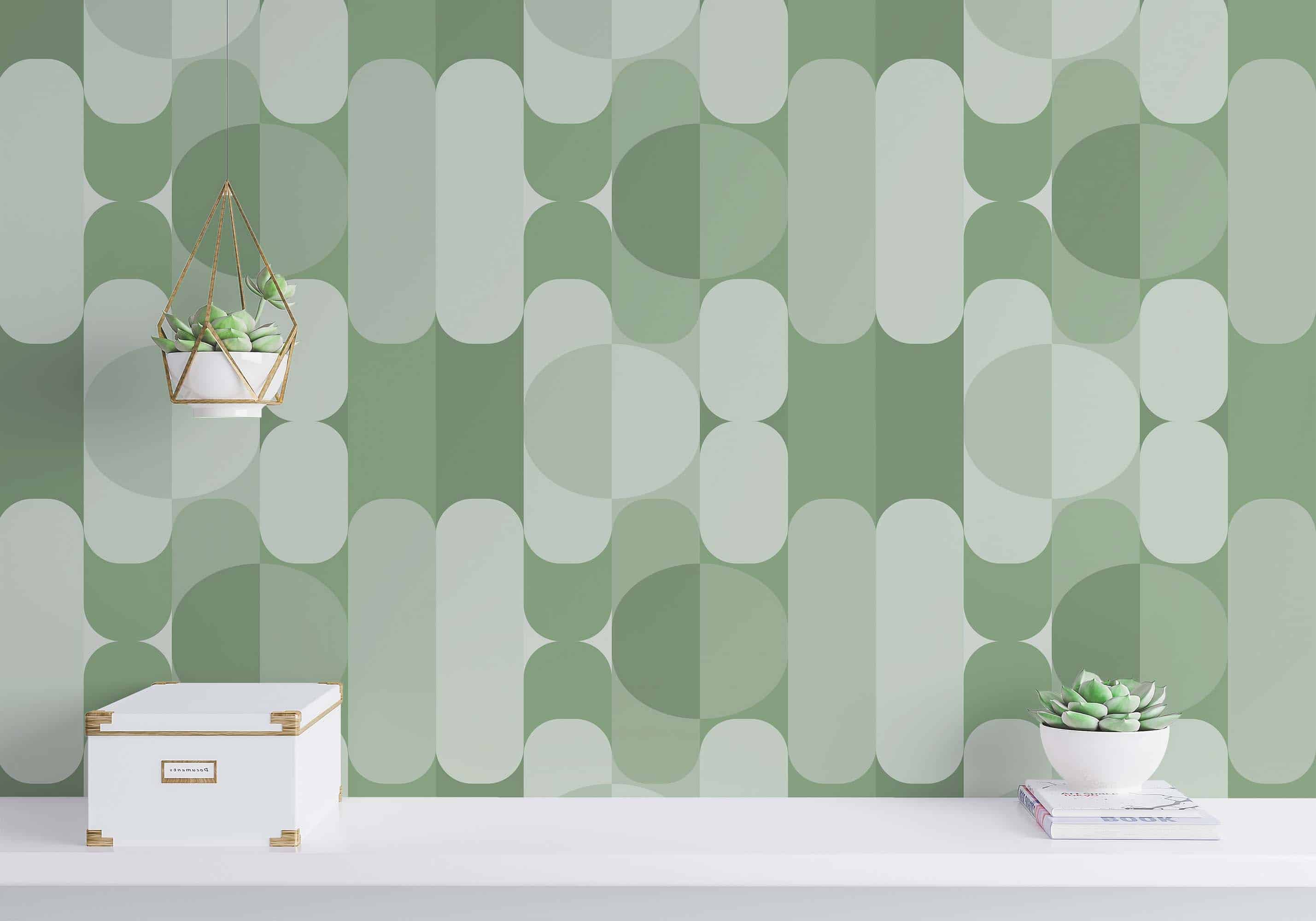 Sage Green Art Deco Wallpaper - Self Adhesive - The Wallberry